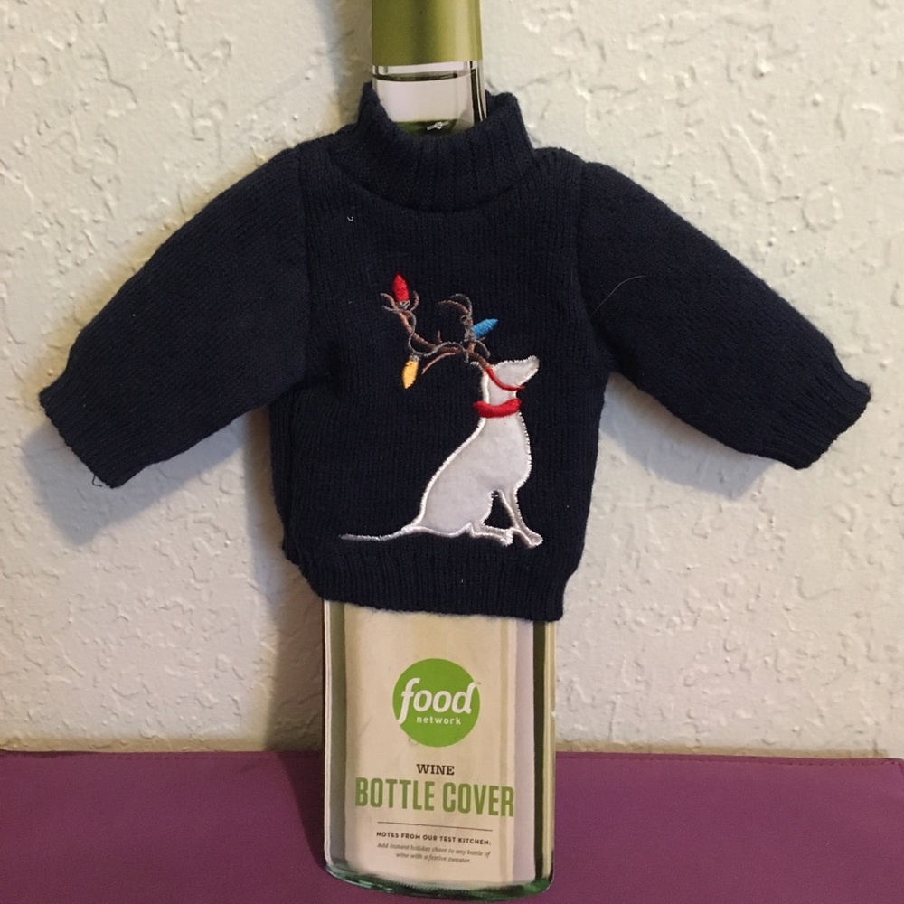 Food Network Wine Bottle Cover Blue Holiday Dog Sweater Great 4 Animal Lover’s
